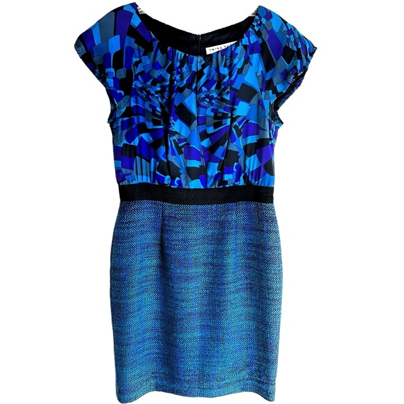 Trina Turk Teal Blue Purple Silk Mohair Tweed Cap Sleeve Dress Size 6 - Picture 1 of 7